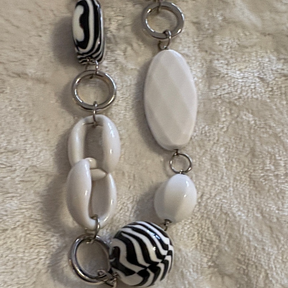 Long Black and White Beaded Necklace